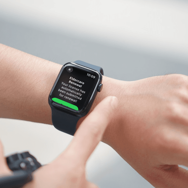 Eldercare renewal reminder on a smart watch